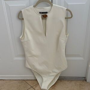 Zara Cream Sleeveless Womens Bodysuit